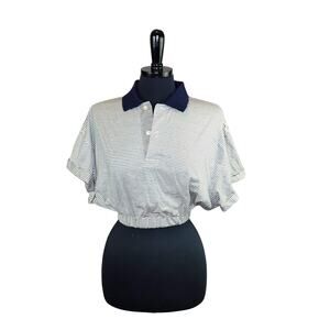 Joey Rodolfo 1870 Striped Cropped Polo 100% Cotton Top Nautical Prep L